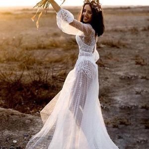 import placeholder for a line v neck long sleeves beach wedding 160220009