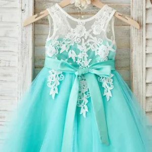 import placeholder for a line round neck mint tulle flower girl 160220711