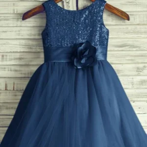 import placeholder for a line round neck navy blue tulle flower 160220914