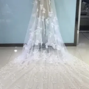 Accessories import placeholder for ivory lace appliqued tulle wedding veil 160220778