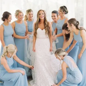 import placeholder for a line round neck floor length sky blue 160220673