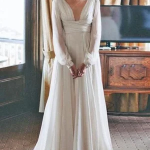 import placeholder for a line v neck long sleeves floor length 160220377